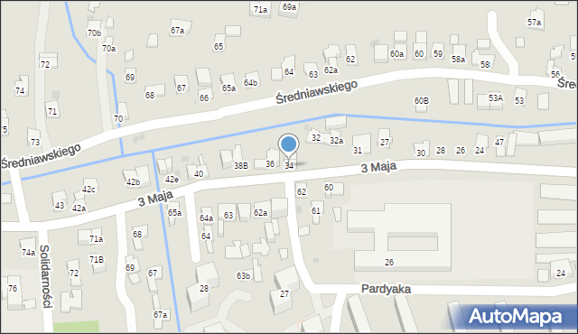 Myślenice, 3 Maja, 34, mapa Myślenice