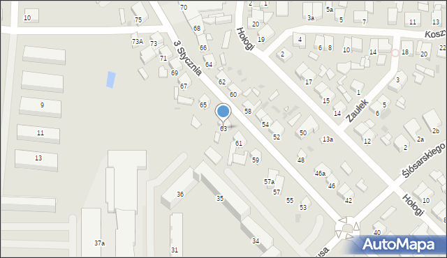 Nowy Tomyśl, 3 Stycznia, 63, mapa Nowy Tomyśl