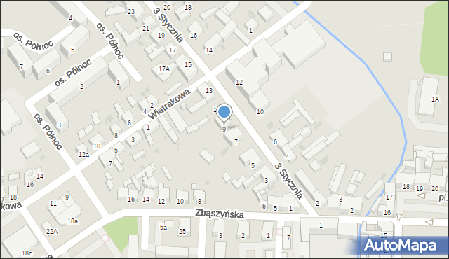 Nowy Tomyśl, 3 Stycznia, 9, mapa Nowy Tomyśl