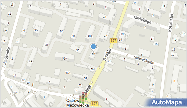 Ostrów Mazowiecka, 3 Maja, 52, mapa Ostrów Mazowiecka