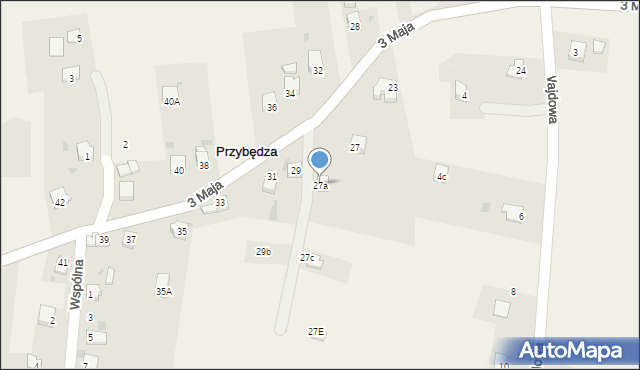 Przybędza, 3 Maja, 27a, mapa Przybędza