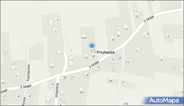 Przybędza, 3 Maja, 38a, mapa Przybędza