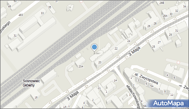 Sosnowiec, 3 Maja, t18, mapa Sosnowca