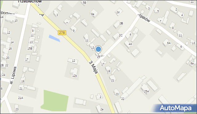 Trzebiechów, 3 Maja, 15, mapa Trzebiechów