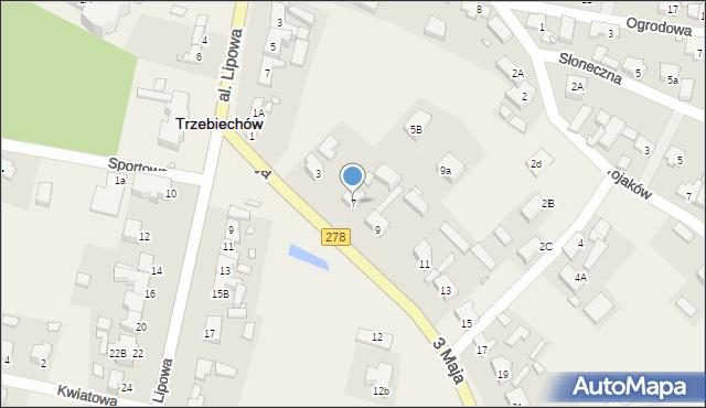 Trzebiechów, 3 Maja, 7, mapa Trzebiechów