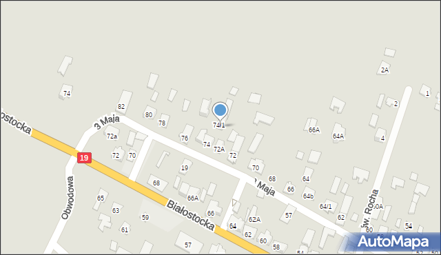 Zabłudów, 3 Maja, 74A, mapa Zabłudów