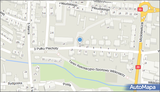 Złocieniec, 3 Pułku Piechoty, 12, mapa Złocieniec