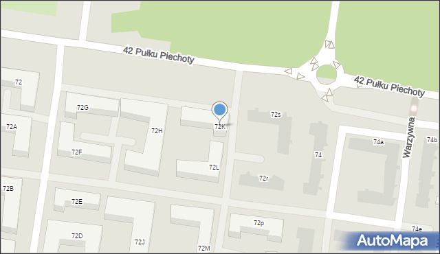 Białystok, 42 Pułku Piechoty, 72K, mapa Białegostoku