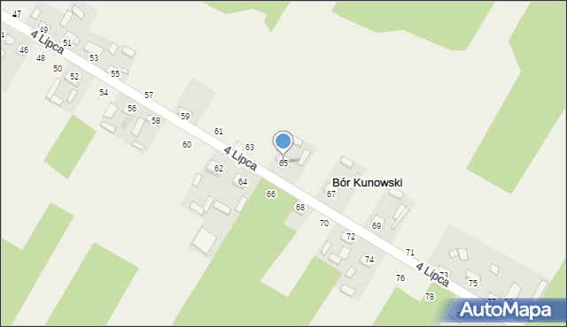 Bór Kunowski, 4 Lipca, 65, mapa Bór Kunowski