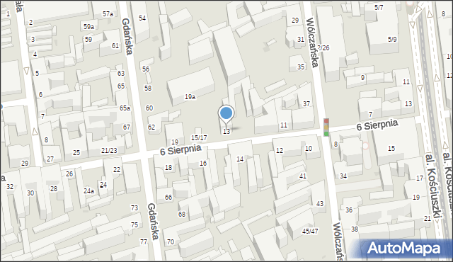 Łódź, 6 Sierpnia, 13, mapa Łodzi