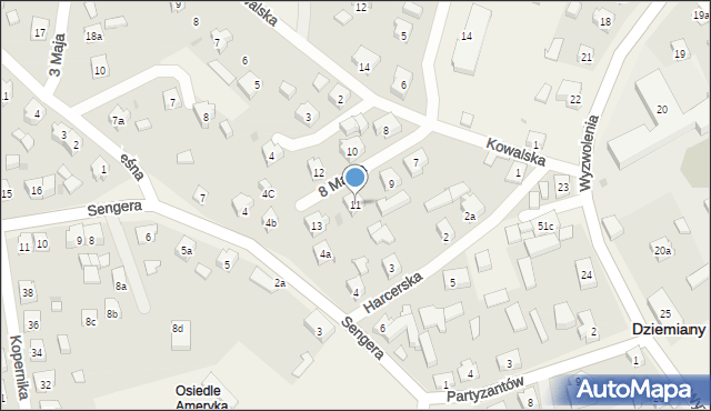 Dziemiany, 8 Marca, 11, mapa Dziemiany