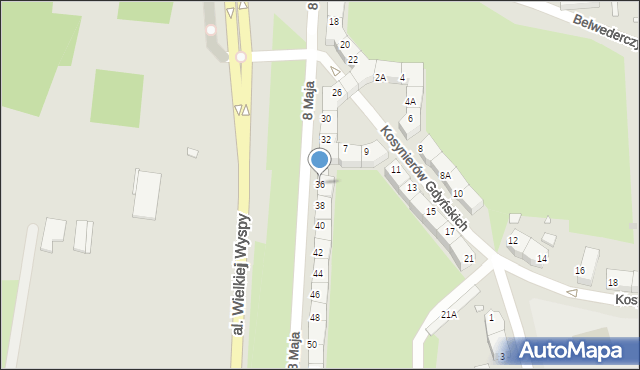 Wrocław, 8 Maja, 36, mapa Wrocławia