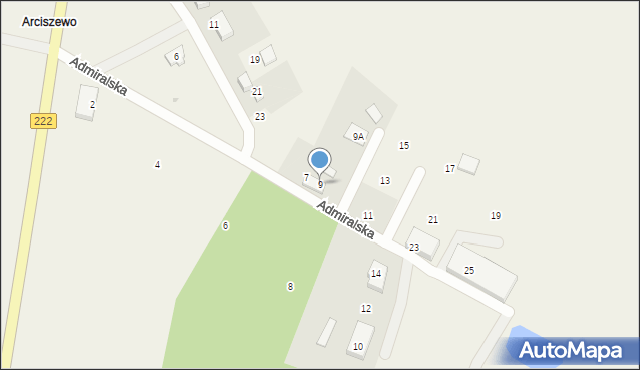 Arciszewo, Admiralska, 9, mapa Arciszewo