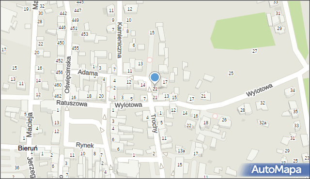 Bieruń, Adama, 21, mapa Bieruń