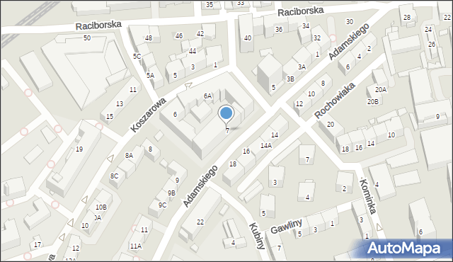 Katowice, Adamskiego Stanisława, ks. bp., 7, mapa Katowic