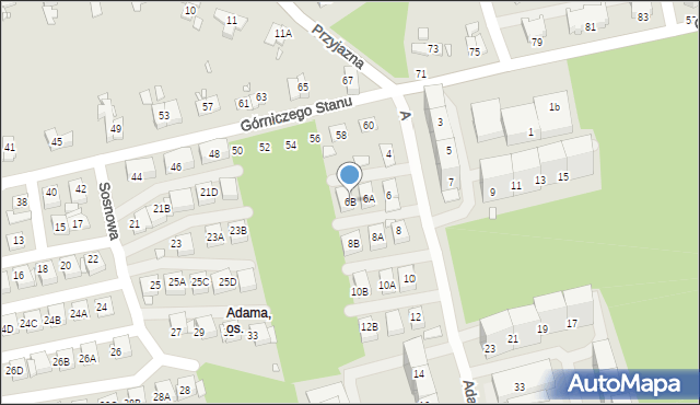 Katowice, Adama, 6B, mapa Katowic