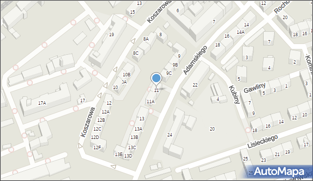 Katowice, Adamskiego Stanisława, ks. bp., 11, mapa Katowic