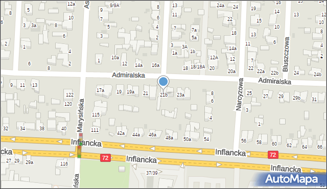 Łódź, Admiralska, 21b, mapa Łodzi