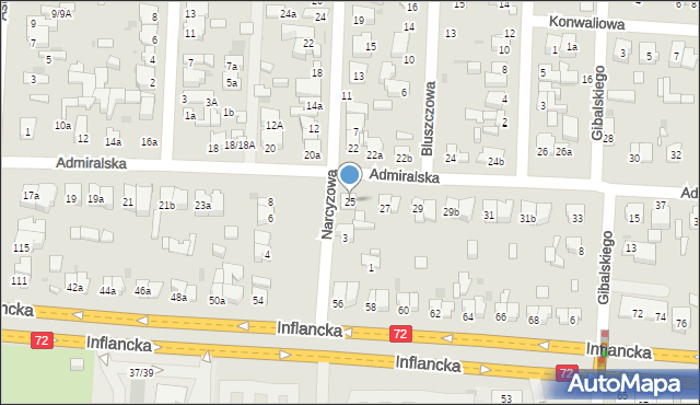 Łódź, Admiralska, 25, mapa Łodzi