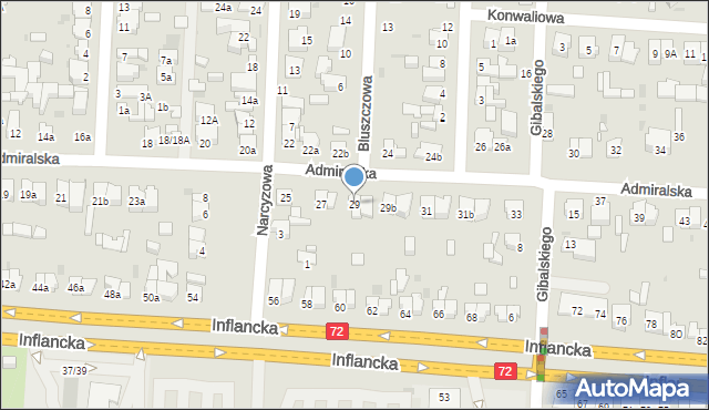 Łódź, Admiralska, 29, mapa Łodzi