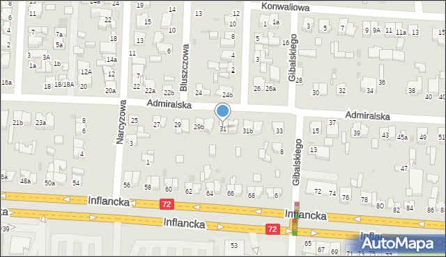 Łódź, Admiralska, 31, mapa Łodzi