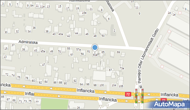 Łódź, Admiralska, 61a, mapa Łodzi