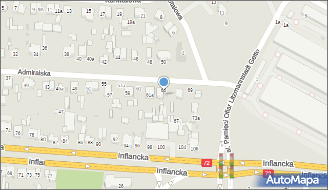 Łódź, Admiralska, 65A, mapa Łodzi