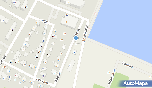 Pęcice, Adama, 1, mapa Pęcice