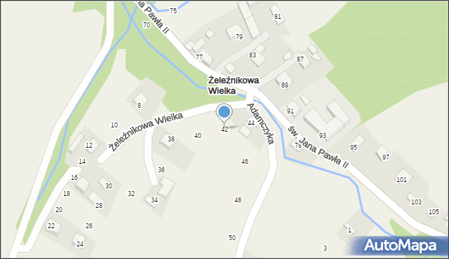 Żeleźnikowa Wielka, Adamczyka Bolesława, prof., 42, mapa Żeleźnikowa Wielka