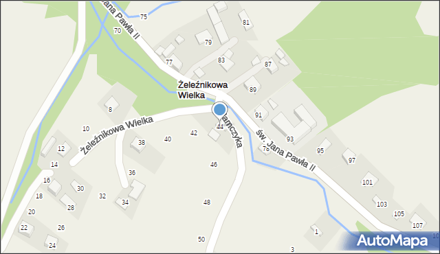 Żeleźnikowa Wielka, Adamczyka Bolesława, prof., 44, mapa Żeleźnikowa Wielka