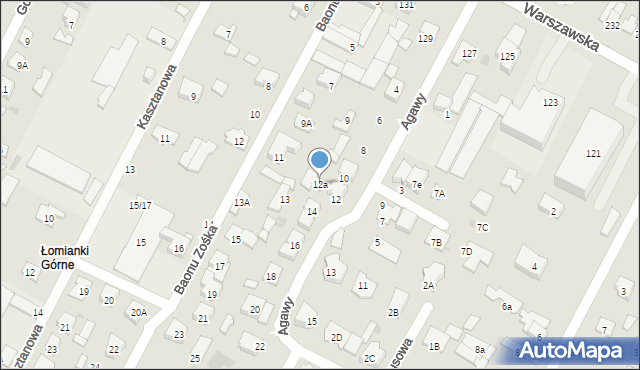 Łomianki, Agawy, 12a, mapa Łomianki