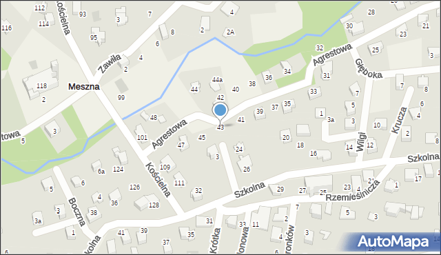 Meszna, Agrestowa, 43, mapa Meszna