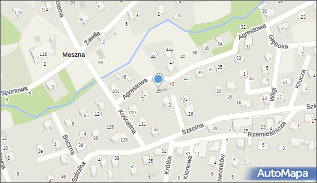 Meszna, Agrestowa, 45, mapa Meszna
