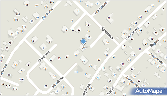 Tychy, Agrestowa, 20, mapa Tychów