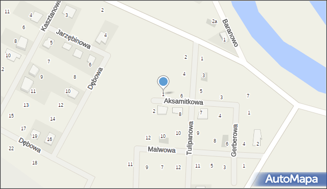 Baranowo, Aksamitkowa, 1, mapa Baranowo