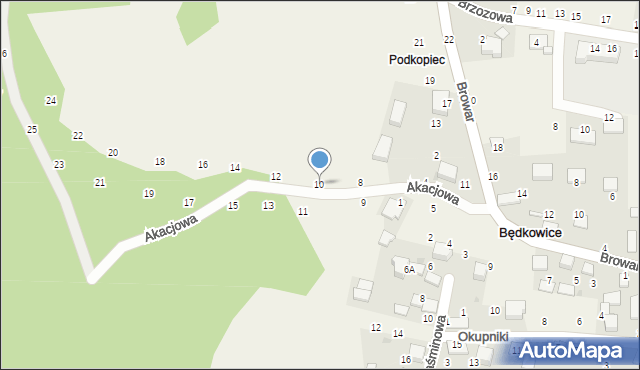 Będkowice, Akacjowa, 10, mapa Będkowice