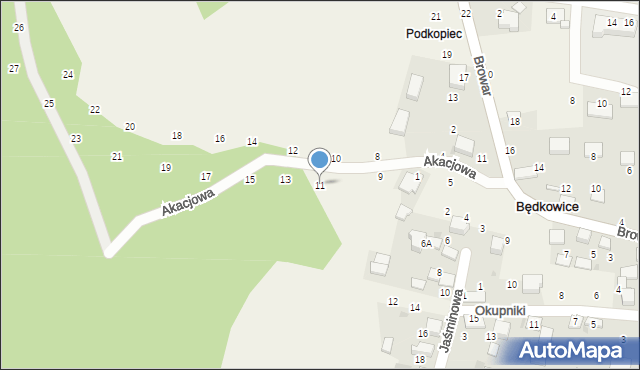 Będkowice, Akacjowa, 11, mapa Będkowice