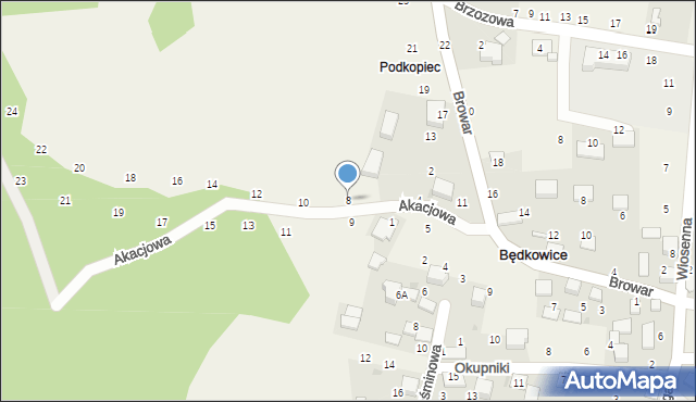 Będkowice, Akacjowa, 8, mapa Będkowice