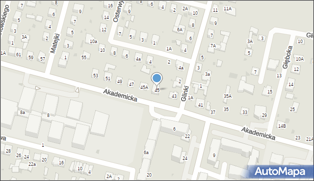 Biała Podlaska, Akademicka, 45, mapa Białej Podlaskiej