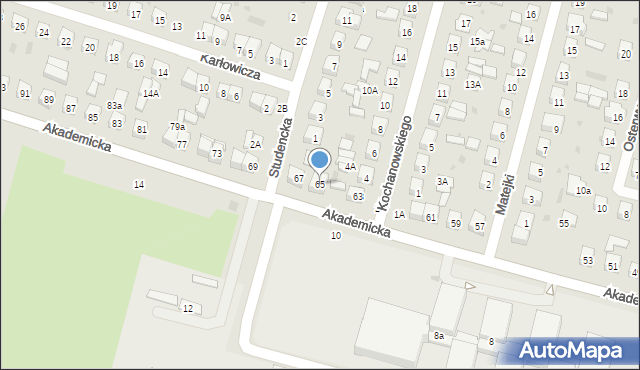 Biała Podlaska, Akademicka, 65, mapa Białej Podlaskiej