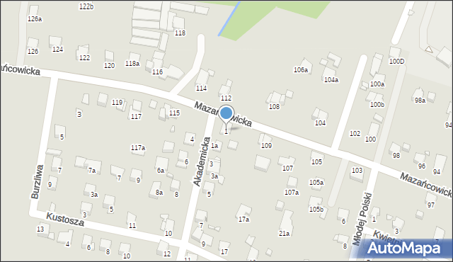 Bielsko-Biała, Akademicka, 1, mapa Bielsko-Białej