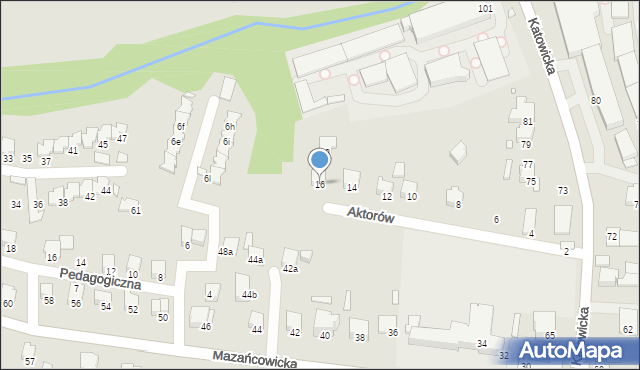 Bielsko-Biała, Aktorów, 16, mapa Bielsko-Białej