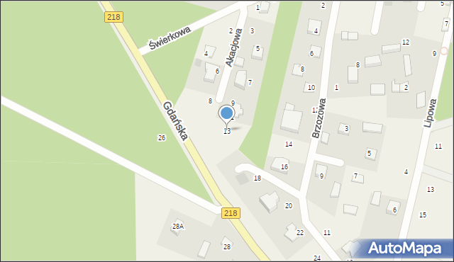 Bieszkowice, Akacjowa, 13, mapa Bieszkowice