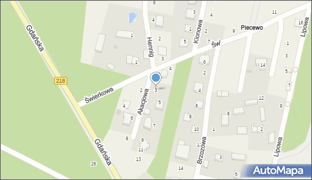 Bieszkowice, Akacjowa, 3, mapa Bieszkowice