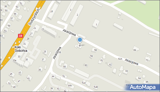 Boguchwała, Akacjowa, 57, mapa Boguchwała