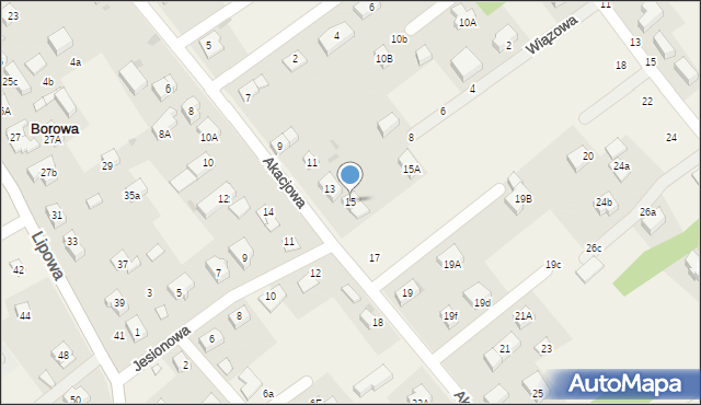Borowa, Akacjowa, 15, mapa Borowa