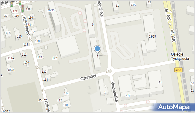 Częstochowa, Akademicka, 3, mapa Częstochowy