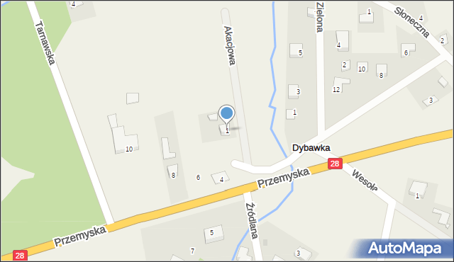 Dybawka, Akacjowa, 1, mapa Dybawka