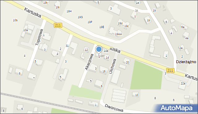 Dzierżążno, Akacjowa, 1, mapa Dzierżążno