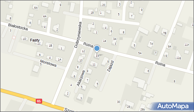 Fasty, Akacjowa, 13, mapa Fasty